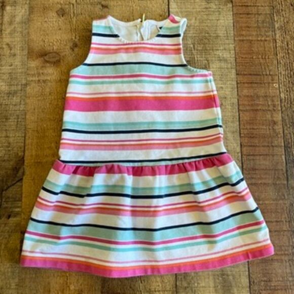 Janie and Jack Little Girl's Striped Dress Summer Colorful Pink White 2T Cotton - Picture 1 of 3